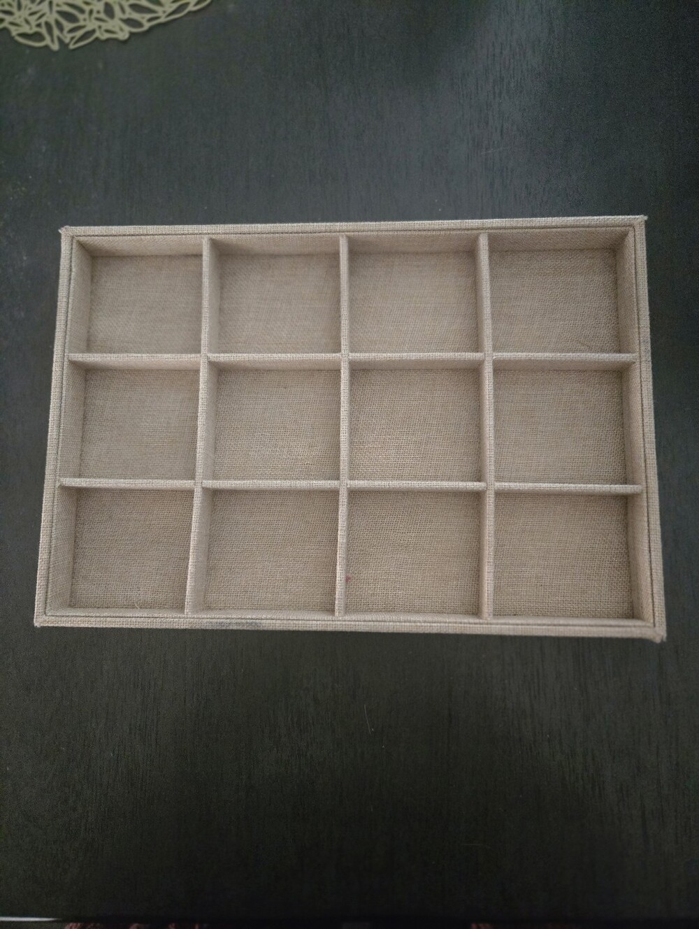 Jewelry Organizer Tray Burlap Linen 12 Compartment Display Storage - Picture 3 of 9